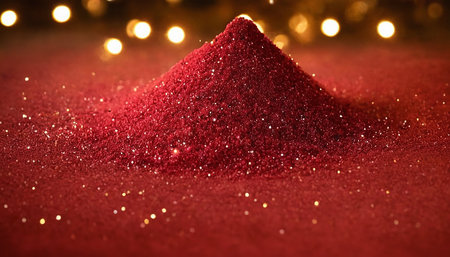 Red glittering background with bokeh lights and copy space.の素材