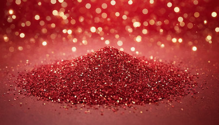 Red glitter sparkle on red background. Christmas and New Year concept.の素材