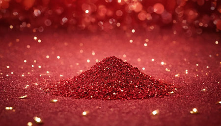 Red glitter background with bokeh defocused lights. Christmas and New Year concept.の素材