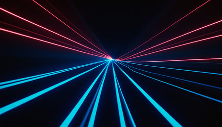 3d render of abstract background with neon lights in tunnel. Concept of speed and motion.の素材