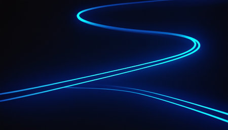 Blue light trails on a dark background. Abstract blue background. 3d renderingの素材