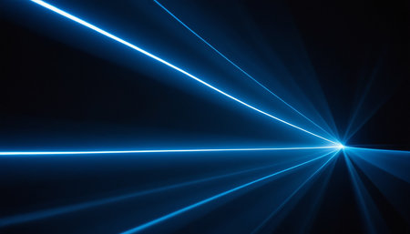 blue laser beam on a dark background. 3d rendered illustration.の素材
