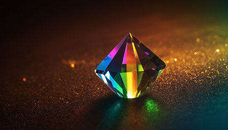 Colorful diamond on black background with bokeh. 3D renderingの素材