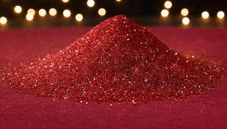 A pile of red glitter on a red background with bokehの素材