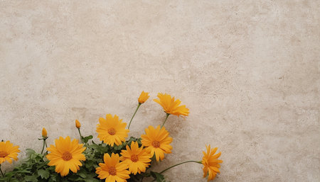Bouquet of orange daisies on a beige backgroundの素材