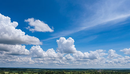 blue sky with white clouds. panoramic view from above.の素材