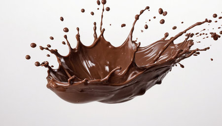 chocolate splash close up isolated on white background with clipping path.の素材