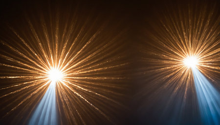 Background image with stage lights and beams, star and lens flare.の素材