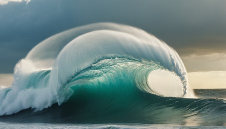 Ocean wave with big hollow hollow wave. 3d render illustration.の素材