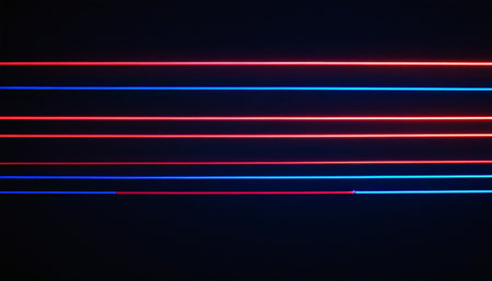 Red and blue neon lines on a black background. Abstract background.の素材