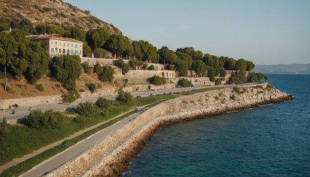 Panoramic view of the old town of Budva, Montenegroの素材