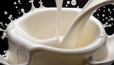 splashing milk isolated on black background close up. High quality photoの素材