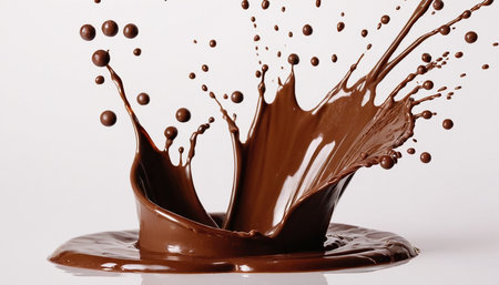 chocolate splash closeup isolated on white background with some smooth linesの素材