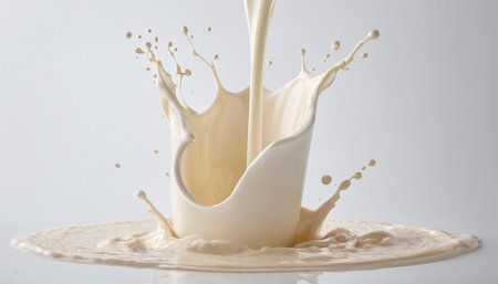 pouring milk splash isolated on a white background. studio shot.の素材