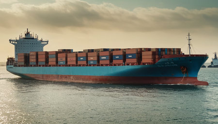 Container ship in the sea. Freight transportation and logistics concept.の素材