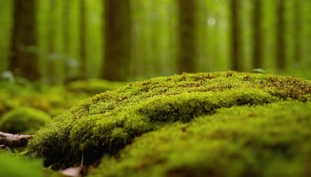 Green moss in the forest. Natural background.  Shallow depth of field.の素材