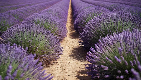 Lavender field in Provence, France. Beautiful rows of lavender flowersの素材