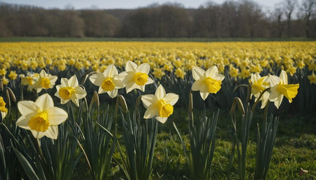 Daffodils in full bloom in a field in springtimeの素材