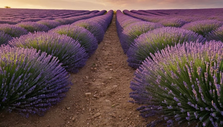 Lavender field at sunset in Provence, France.の素材