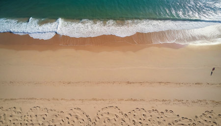 Aerial view of beautiful tropical beach and sea with sand and waveの素材