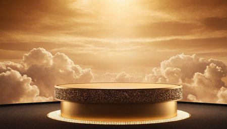 golden podium on the background of the sky. 3d renderingの素材