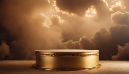 golden pedestal on the background of clouds. 3d renderingの素材