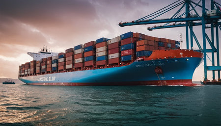 Container Ship in the Port of Rotterdam, Holland, Netherlandsの素材