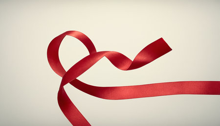 Red ribbon in heart shape on white background. Valentine day concept.の素材