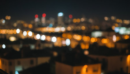 Defocused urban abstract night view of Baku, Azerbaijan. Bokeh background.の素材