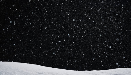 Winter background with falling snowflakes on a black background. Snowfall.の素材