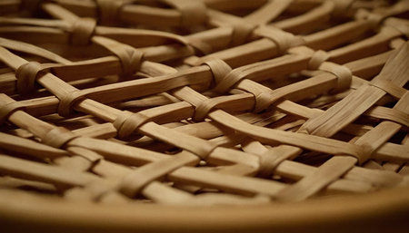Wicker basket made of bamboo in a shop, closeup of photoの素材