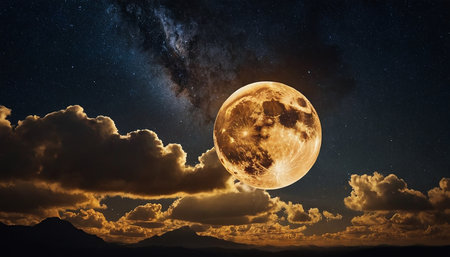 Super moon in the night sky. Elements of this image furnished by NASAの素材