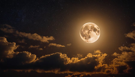 Full moon in the night sky with clouds. Elements of this image furnished by NASAの素材