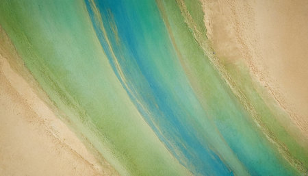 Aerial view of beautiful tropical beach with blue and green sand.の素材
