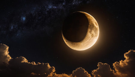 The moon in the night sky in clouds. Elements of this image furnished by NASAの素材