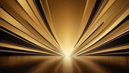 3D illustration of a golden tunnel on a black background with copy spaceの素材