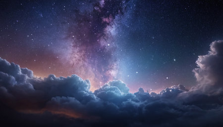 Night sky with stars and nebula as background. 3D renderingの素材