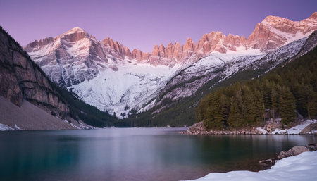 Beautiful alpine lake in Dolomites mountains, Italy.の素材