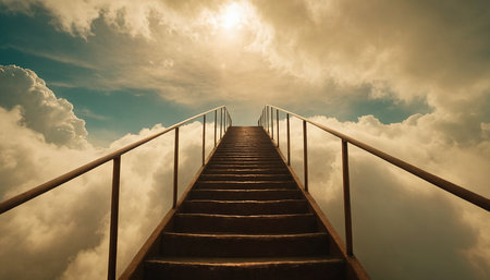 Staircase leading to the sky. Conceptual image of success.の素材