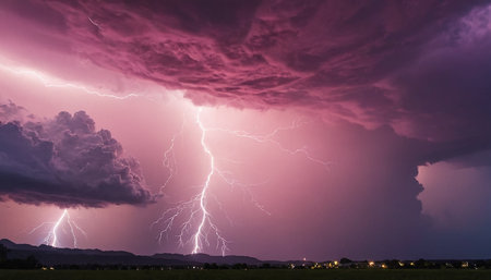Lightning strike in the sky, thunderstorm and thunderstorm.の素材