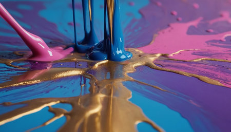 Colorful paint splashing on the surface. Close-up shotの素材