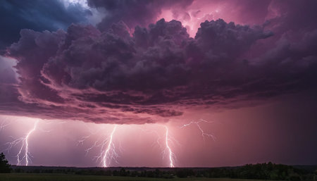 Lightning in the night sky. Thunderstorm in the sky.の素材