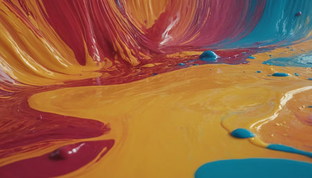 abstract background of oil paint splashes in red, yellow and blue colorsの素材