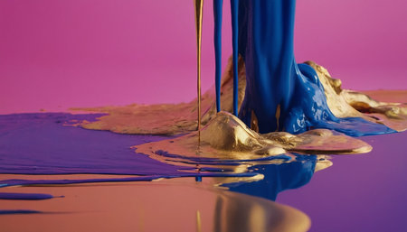 blue and purple paint splashing on a pink background. studio shotの素材