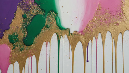 Colored paint dripping on a white background. Abstract background with copy space.の素材