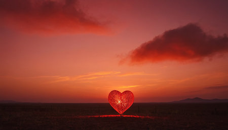 Valentine's day with heart shape on the background of sunsetの素材