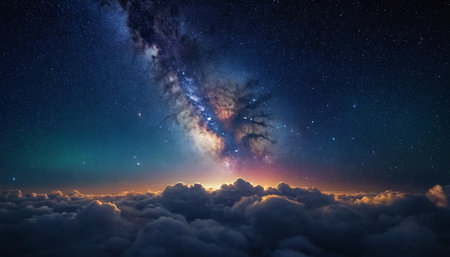 Milky way over the clouds. Elements of this image furnished by NASAの素材