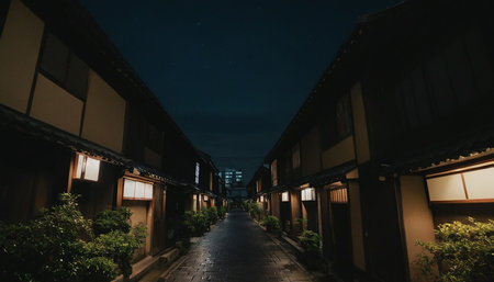 Night view of the old town in Kyoto, Japan. Long exposure.の素材