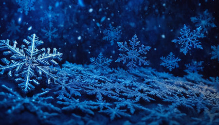 Snowflakes on blue background. Christmas and New Year concept.の素材
