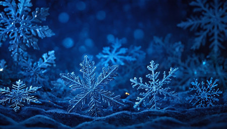 Snowflakes on blue background. Christmas and New Year concept.の素材